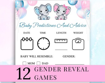 12 jeux imprimables pour révéler le sexe du bébé (sur le thème des éléphants) : garçon ou fille ? Jeux de révélation du sexe du bébé, pack de jeux de révélation du sexe sur le thème du safari, TÉLÉCHARGER