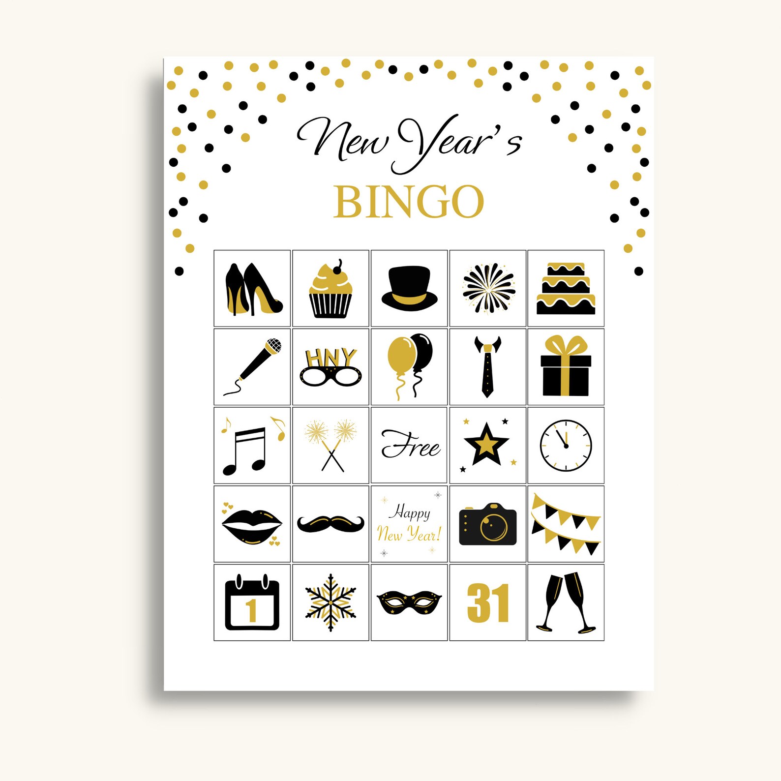 30 Printable New Years Bingo Cards New Years Eve Games New Years Bingo ...