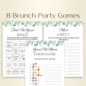 8 Printable Brunch Games For Adults | Eucalyptus Brunch Party Games | Birthday Brunch Games | Brunch And Bubbly Games | DOWNLOAD