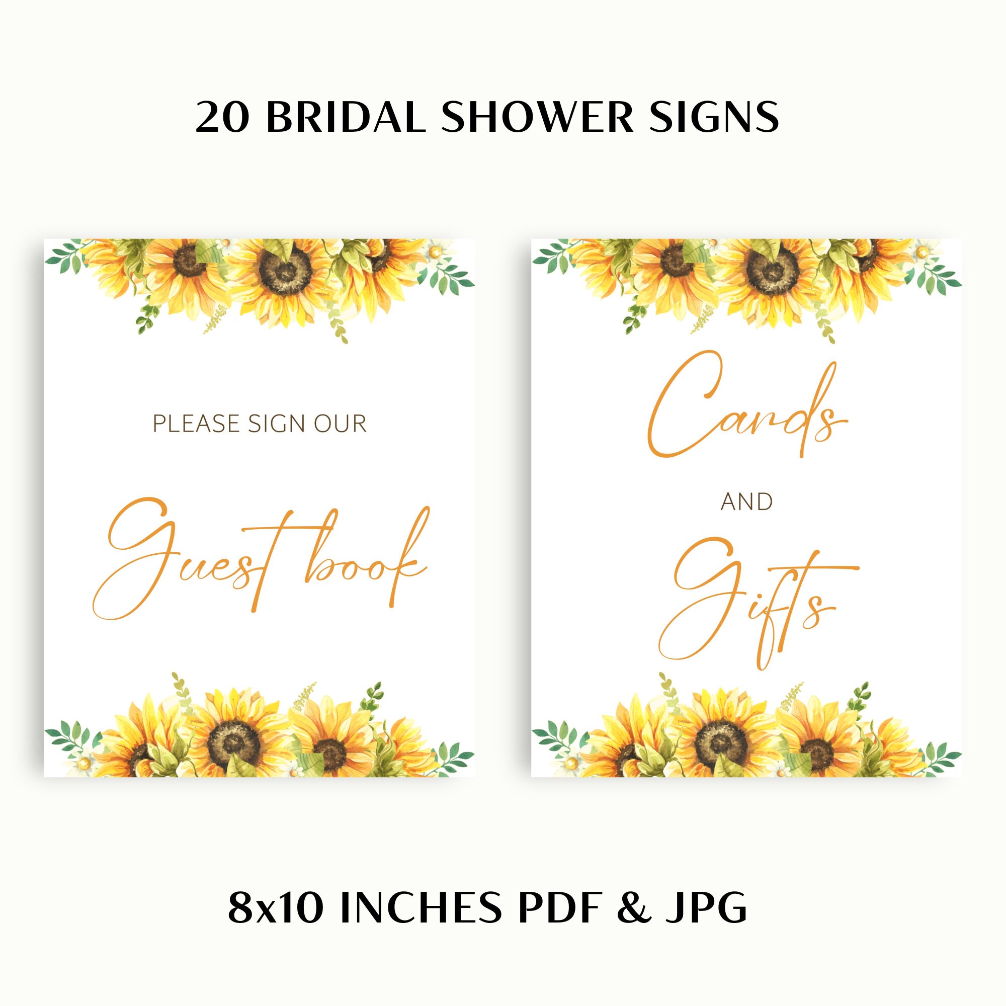 20 Printable Sunflower Bridal Shower Signs 8x10 Bridal Shower Table ...