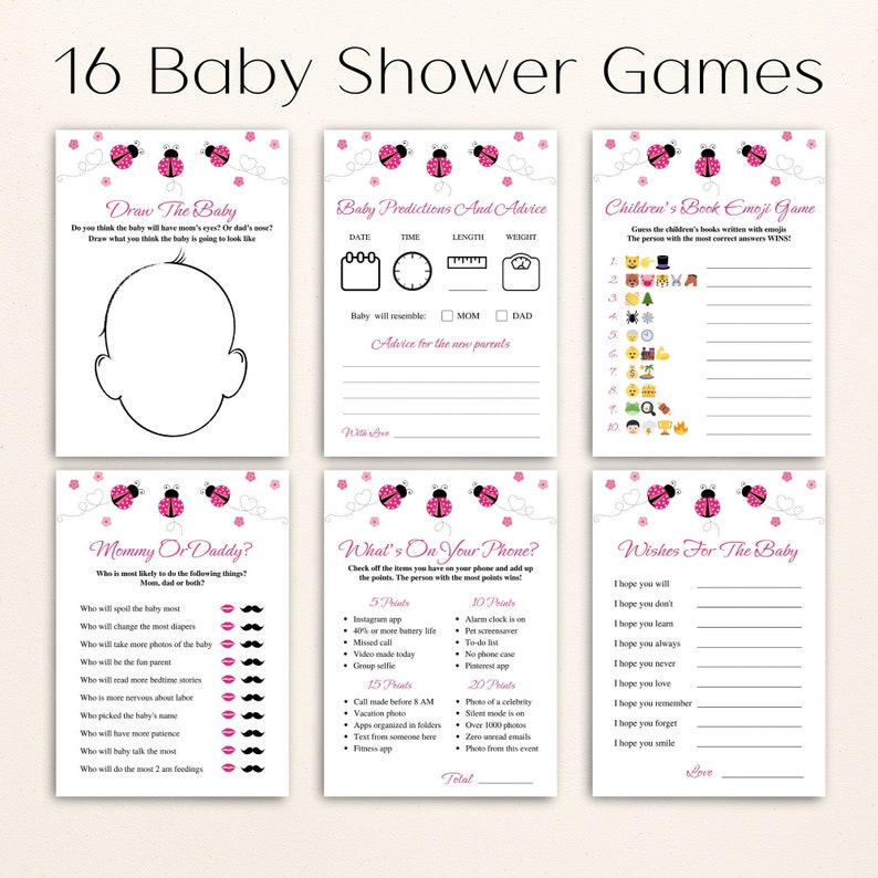 16 Printable Pink Ladybug Baby Shower Games Ladybug Themed Baby Shower ...