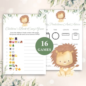 16 druckbare Löwe-Babyparty-Spiele | Dschungel-Babyparty-Spiel-Bundle | Safari-Babyparty-Spiele | Dschungeltiere Baby Shower Spiele DOWNLOAD