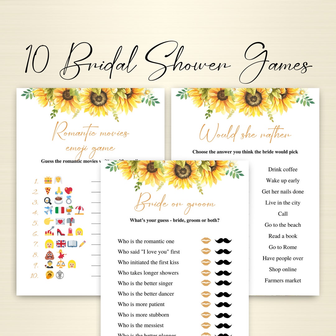 10 Printable Sunflower Bridal Shower Games | Garden Bridal Shower Games ...