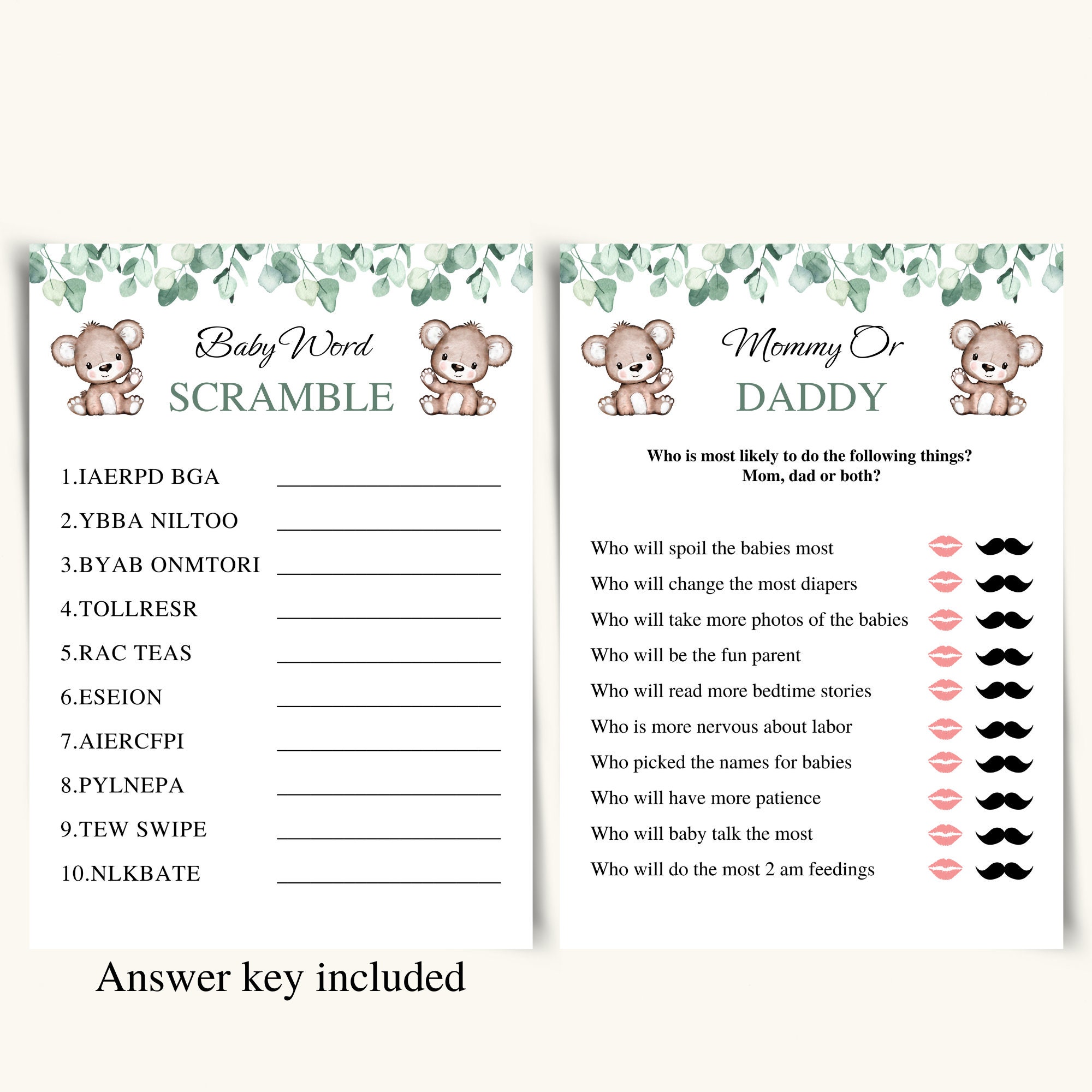 14 Printable Twin Baby Shower Games Twin Boy and Girl Baby Shower Game ...