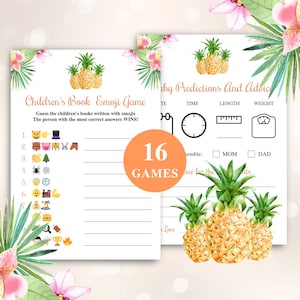 16 Printable Pineapple Baby Shower Games, Tropical Baby Shower Game Bundle For Aloha Baby Shower, Hawaiian Baby Shower And Luau Baby Shower