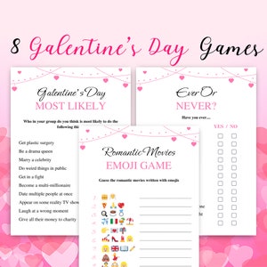 8 Juegos imprimibles del Día de Galentine / Paquete de juegos del Día de Galentine / Juegos de fiesta de Galentine / Tamaño de carta de EE. UU. y A4 incluidos / DESCARGAR