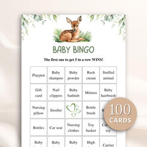 100 Printable Oh Deer Baby Shower Bingo Cards, Prefilled Baby Shower Gift Bingo Cards, Woodland Baby Shower Games, DOWNLOAD