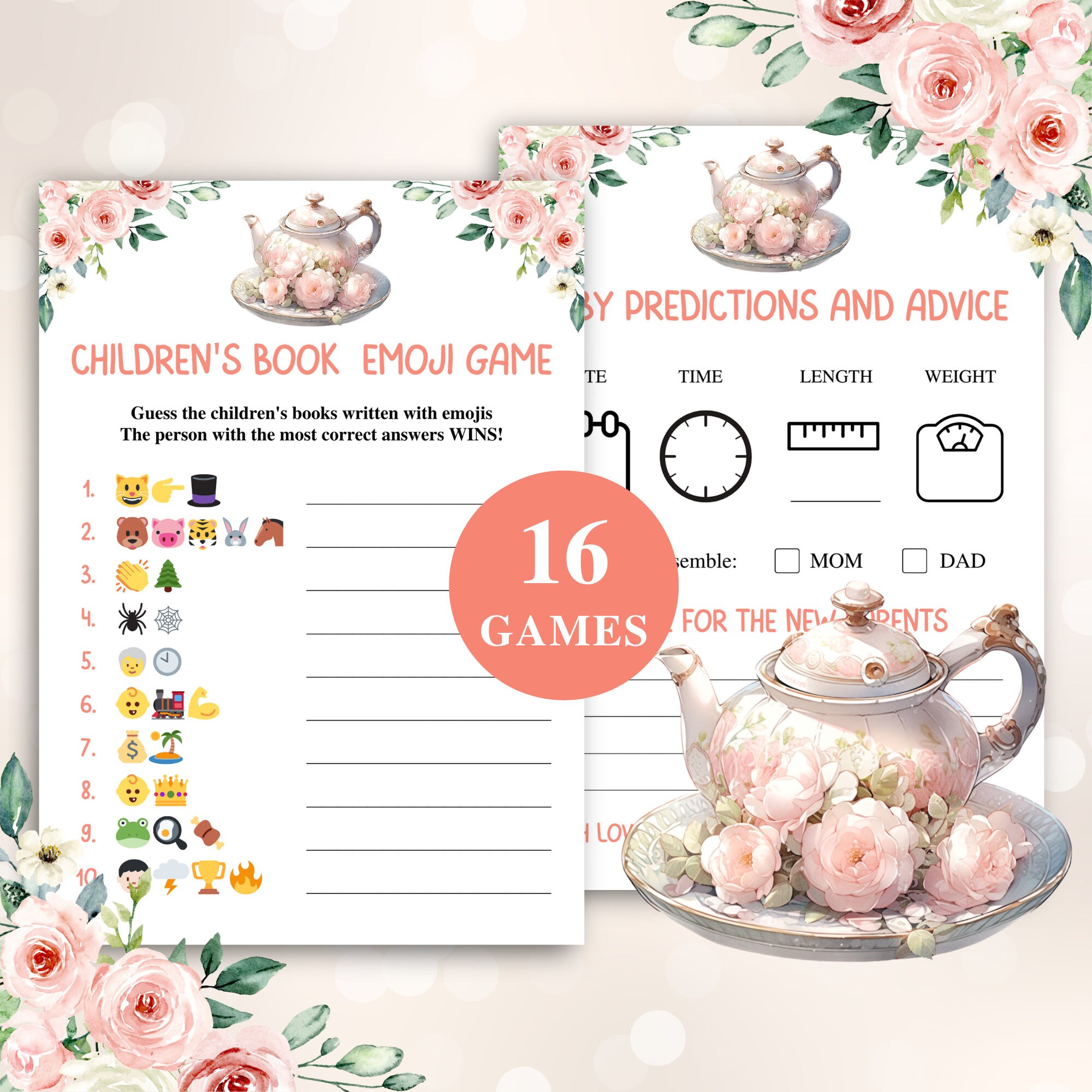 16 Printable Tea Party Baby Shower Games Afternoon Tea Baby Shower Game ...