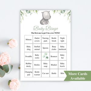 30 druckbare Nilpferd-Babyparty-Bingokarten | 5x7 '' vorgefüllte Baby Bingo Karten | Dschungel-Babyparty Spiele | HERUNTERLADEN