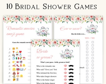 10 Printable Tea Party Bridal Shower Games, Floral Bridal Shower Games, Afternoon Tea Bridal Shower Games, DOWNLOAD