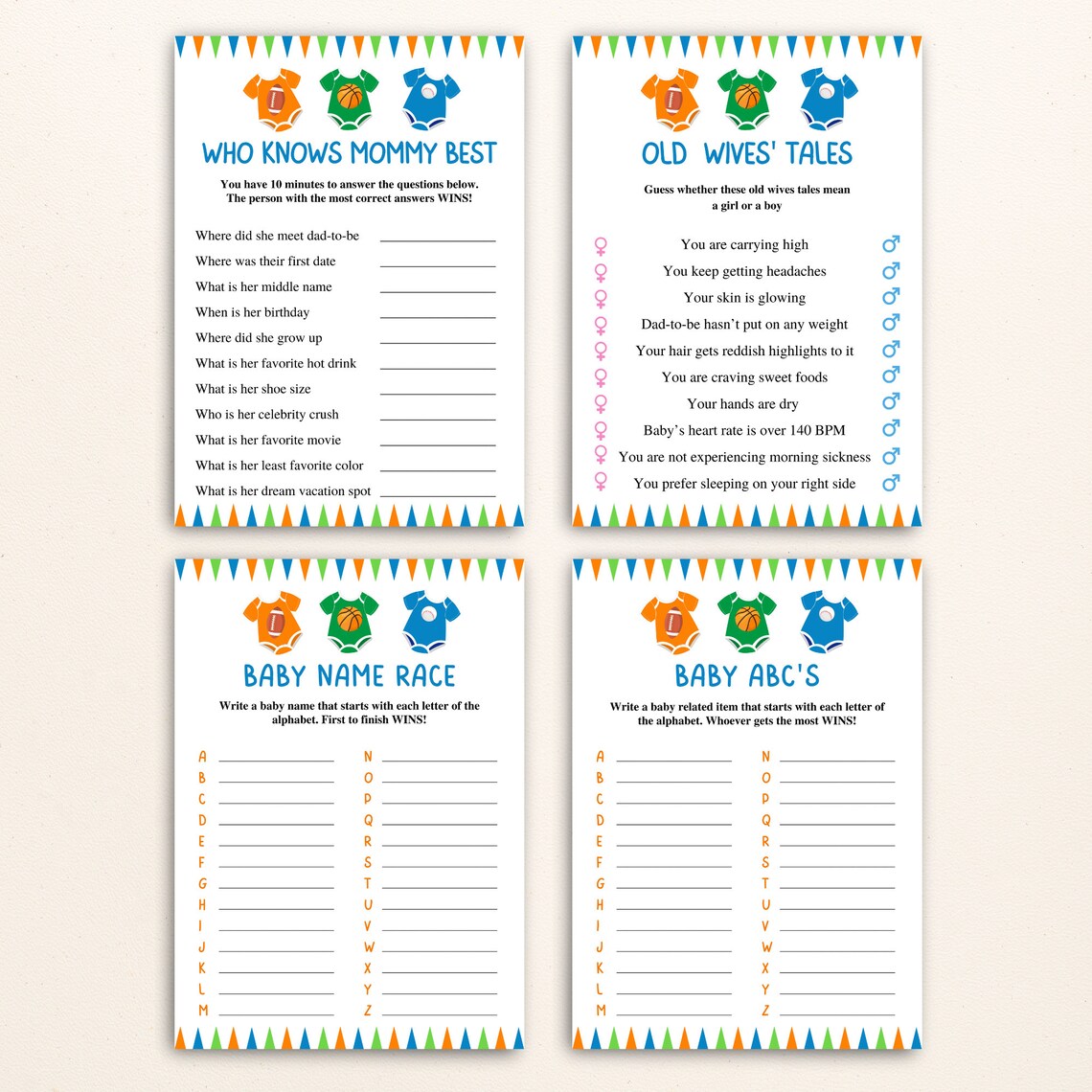 16 Printable Sports Themed Baby Shower Games All Star Baby Shower Game