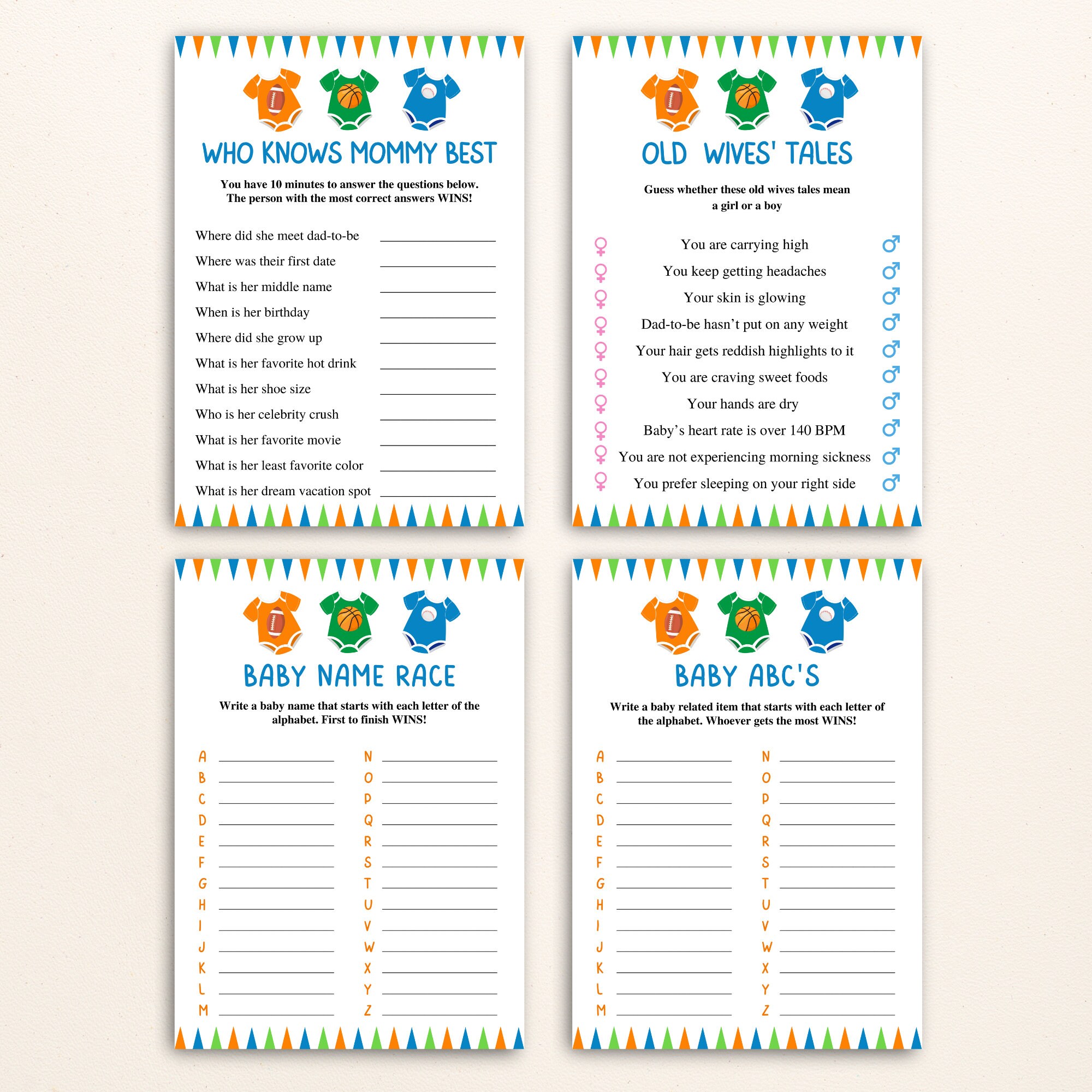 16 Printable Sports Themed Baby Shower Games All Star Baby Shower Game