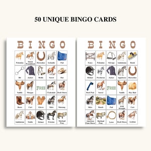 50 Printable Horse Bingo Cards | Horse Themed Picture Bingo Cards ...
