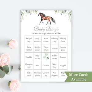 30 Printable Horse Baby Shower Bingo Cards | 5x7'' Prefilled Baby Bingo Cards | Cowboy Baby Shower Games | DOWNLOAD