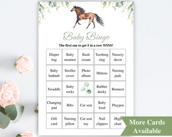 30 Printable Horse Baby Shower Bingo Cards | 5x7'' Prefilled Baby Bingo Cards | Cowboy Baby Shower Games | DOWNLOAD