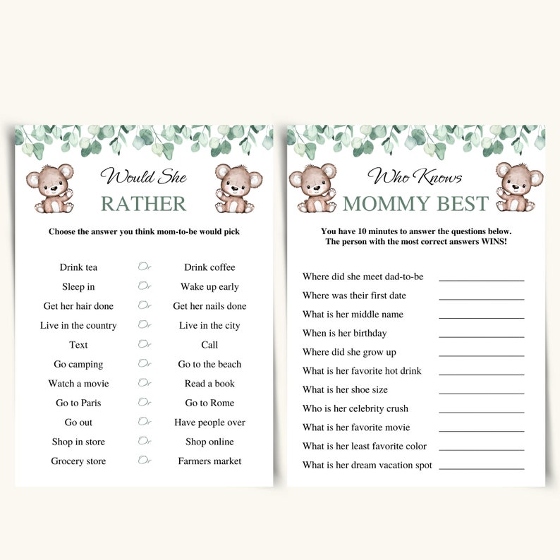 14 Printable Twin Baby Shower Games Twin Boy and Girl Baby Shower Game ...