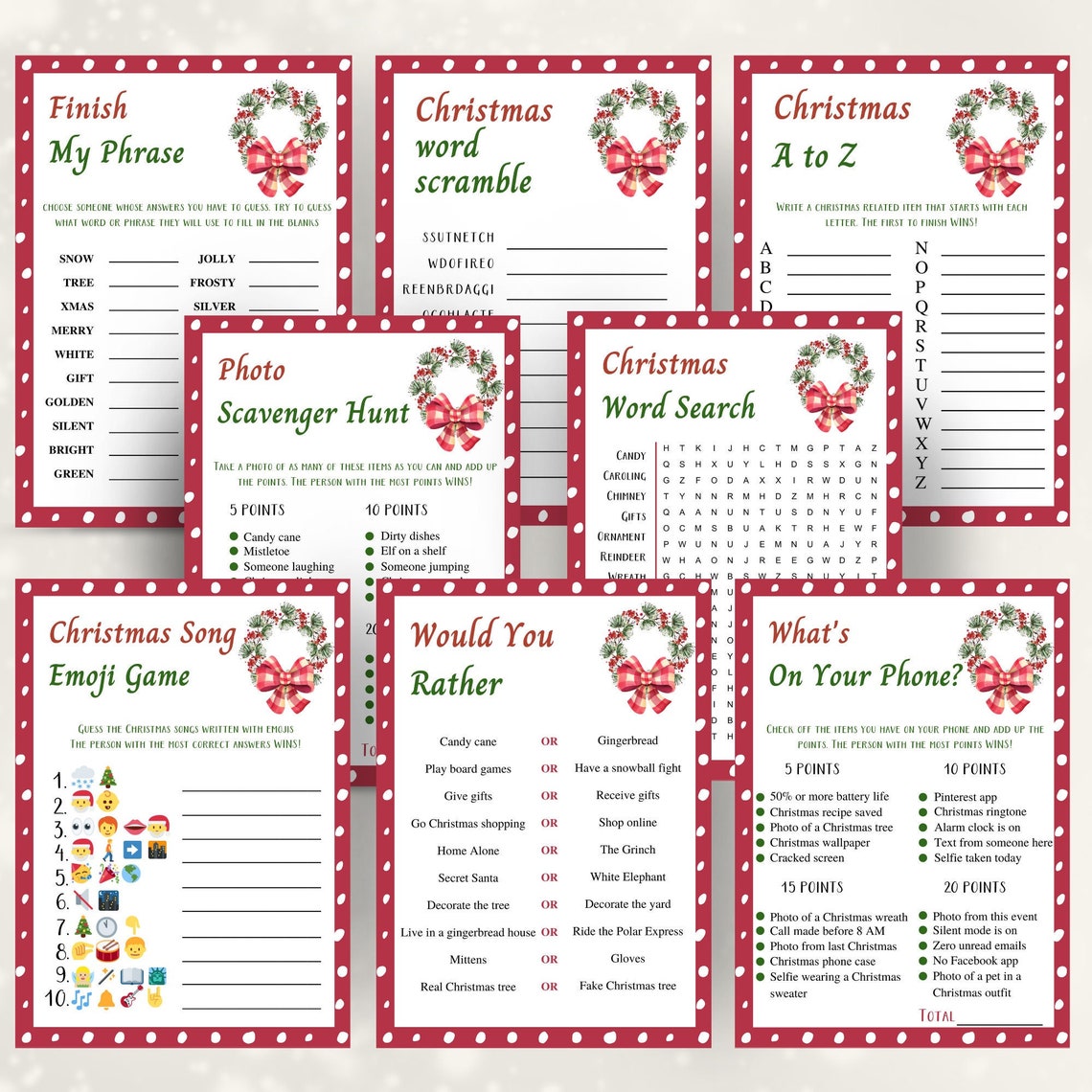 Printable Christmas Games Christmas Games Bundle Instant - Etsy
