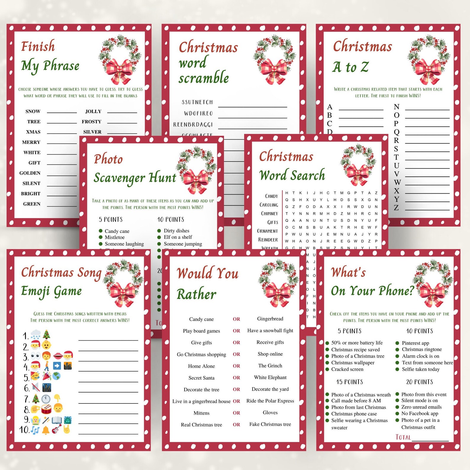 Printable Christmas Games, Christmas Games Bundle, Instant Download ...