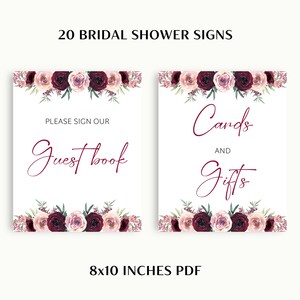 20 Printable Burgundy Bridal Shower Signs | 8x10 Bridal Shower Table ...