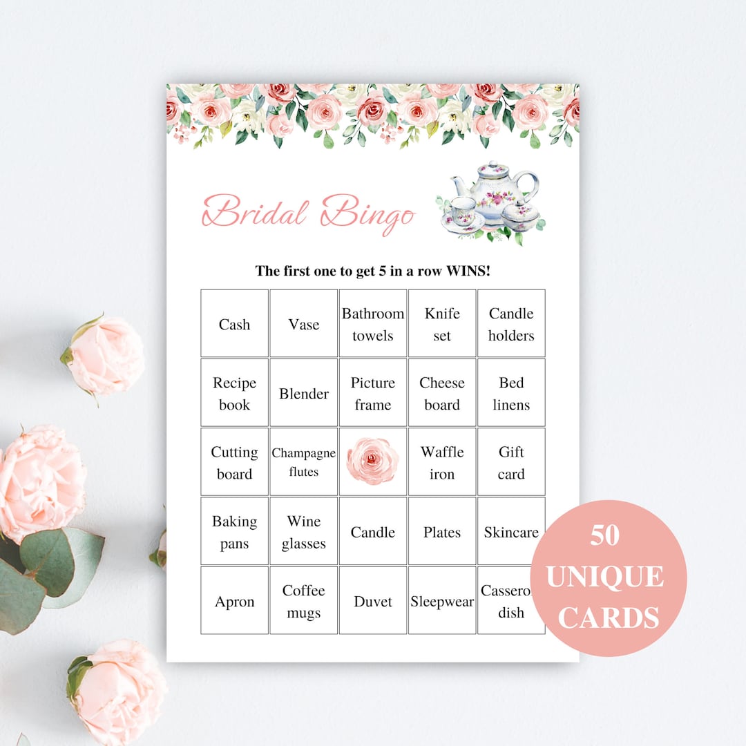 50 Printable Bridal Shower Bingo Cards, Prefilled Bridal Bingo Game ...