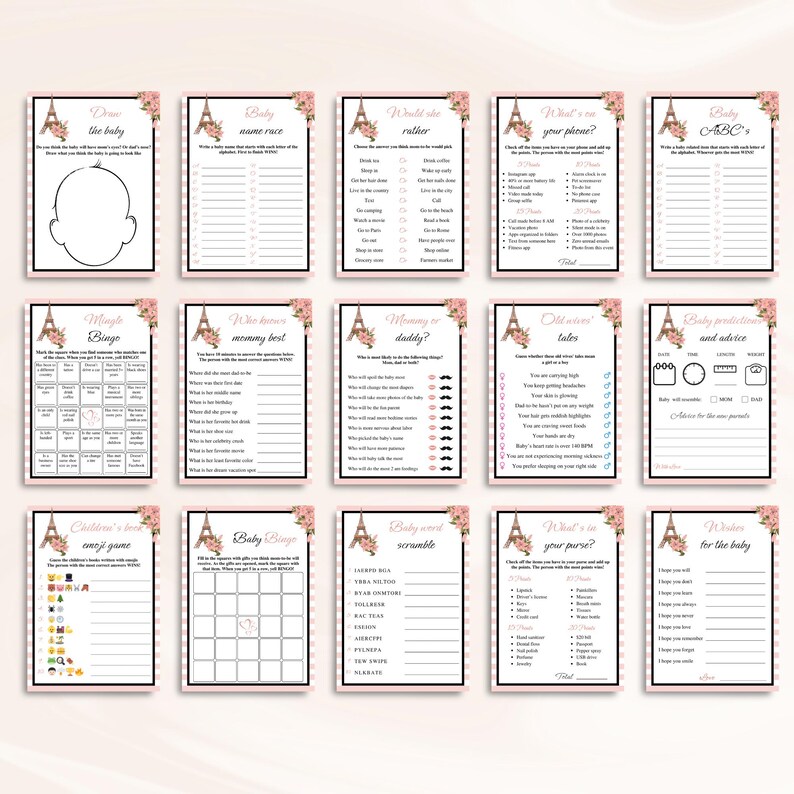 30 Printable Paris Baby Shower Games, Parisian Baby Shower Games, Eiffel Tower Baby Shower Games, France Baby Shower Games, DOWNLOAD image 6