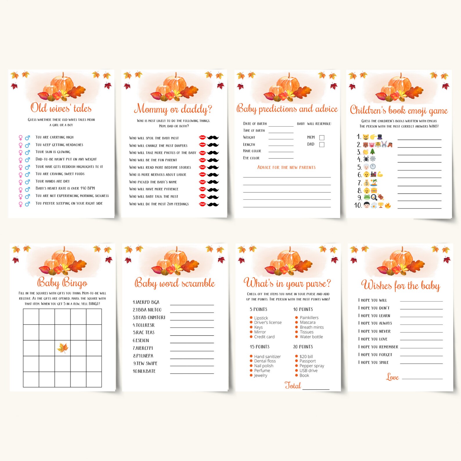 Printable Pumpkin Baby Shower Games, Little Pumpkin Baby Shower Game ...
