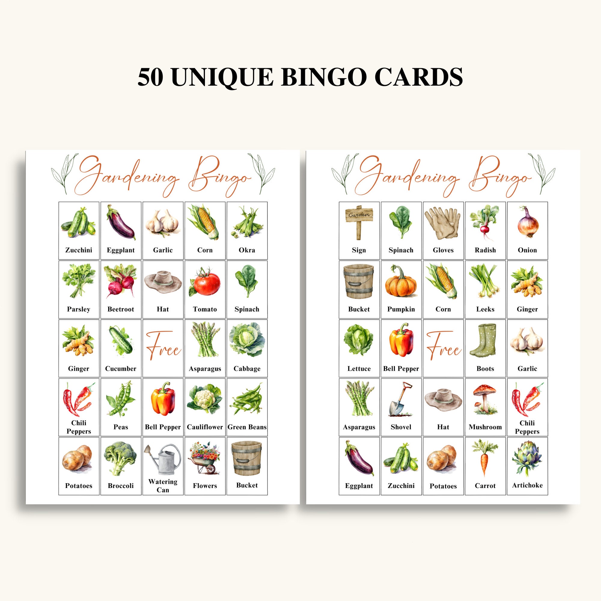 50 Printable Gardening Bingo Cards Gardening Themed Picture Bingo ...