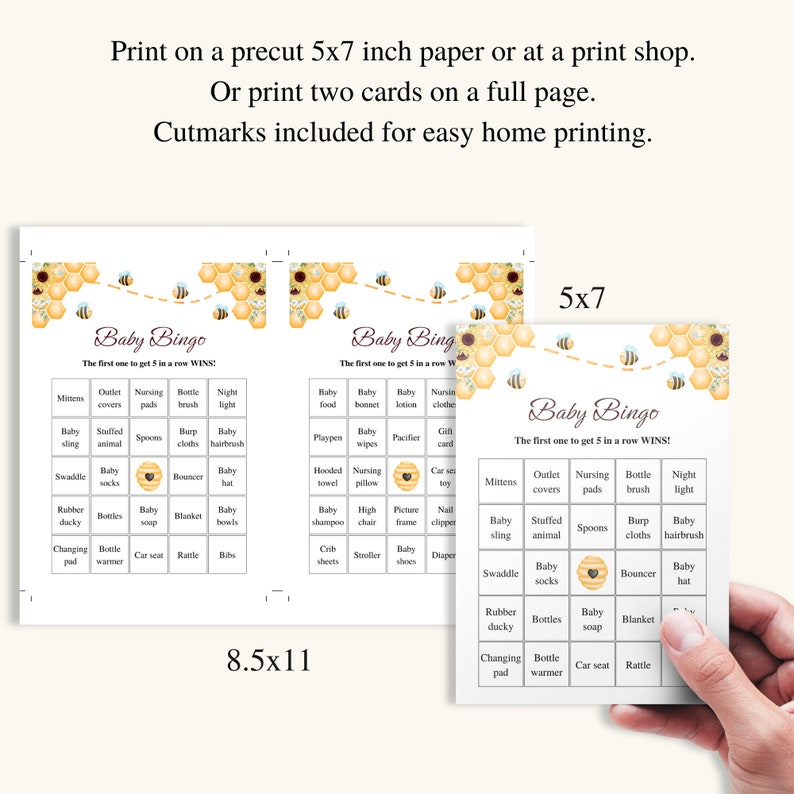 30 Printable Prefilled Baby Shower Bingo Cards Honey Bee Baby Etsy