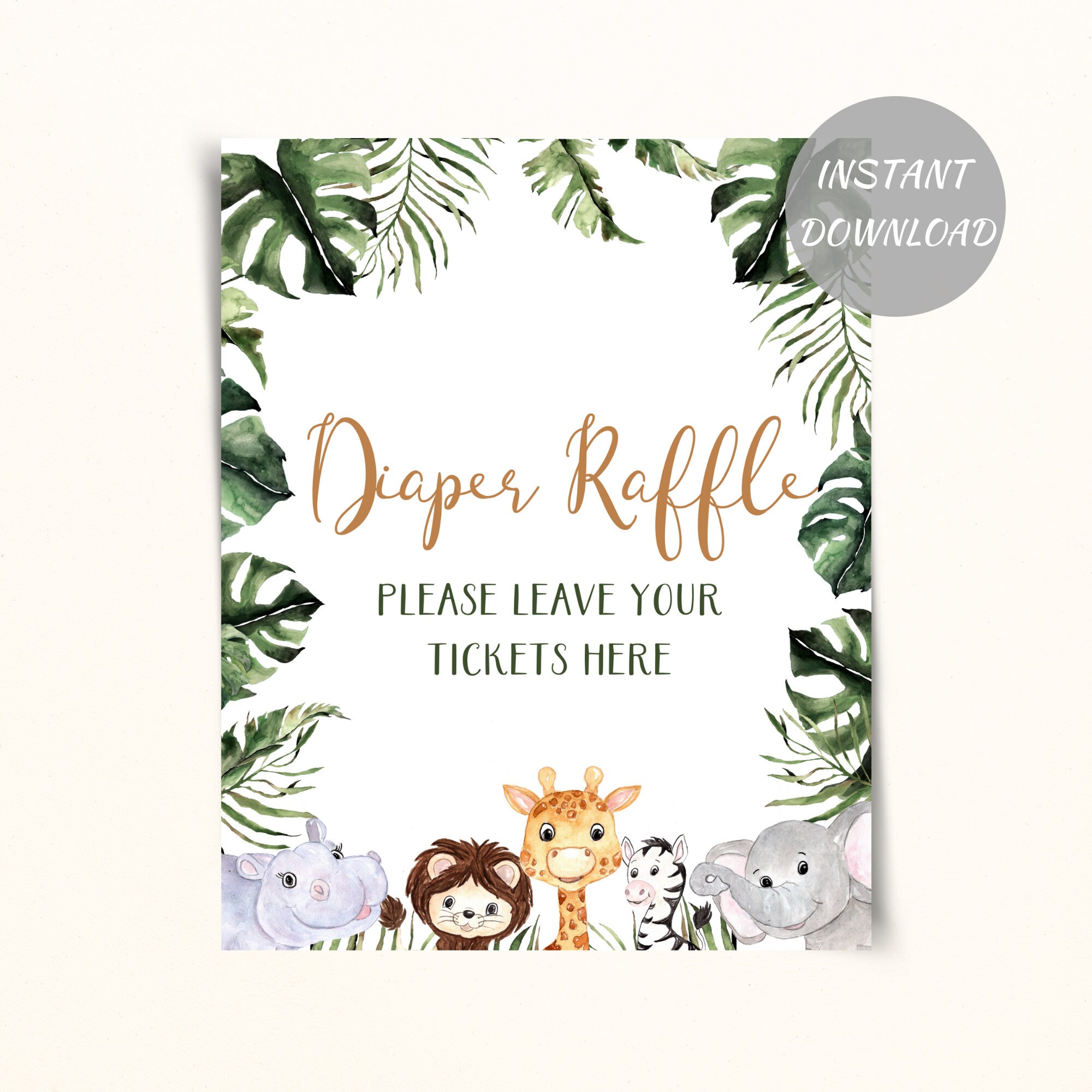 Printable Safari Baby Shower Diaper Raffle Ticket &amp; Sign | Etsy