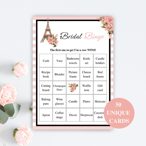 50 Printable Bridal Shower Bingo Cards Prefilled Bridal Bingo | Etsy