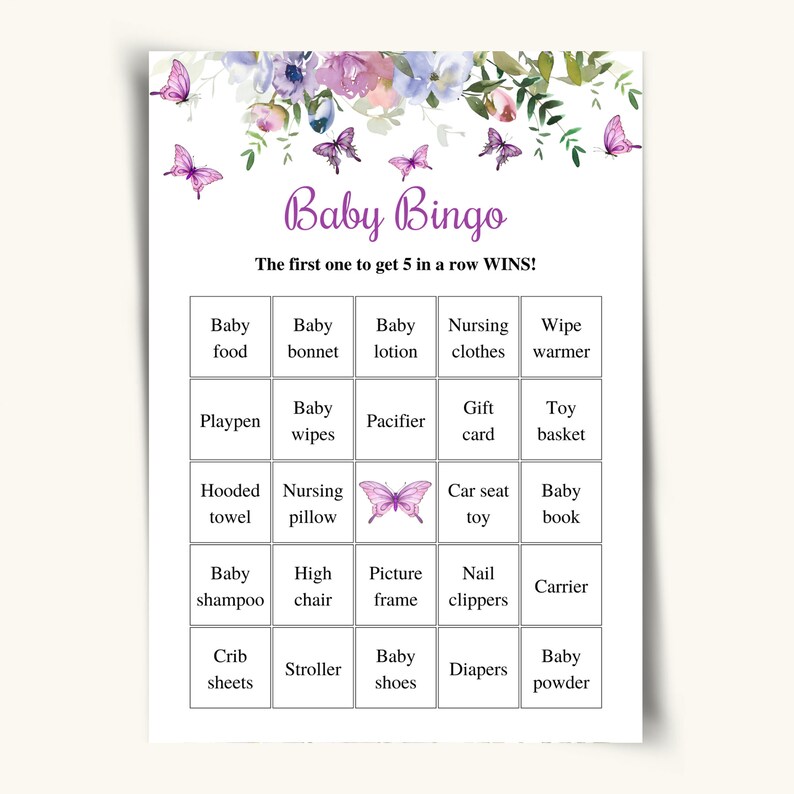 30 Printable Prefilled Baby Shower Bingo Cards, Butterfly Baby Shower ...