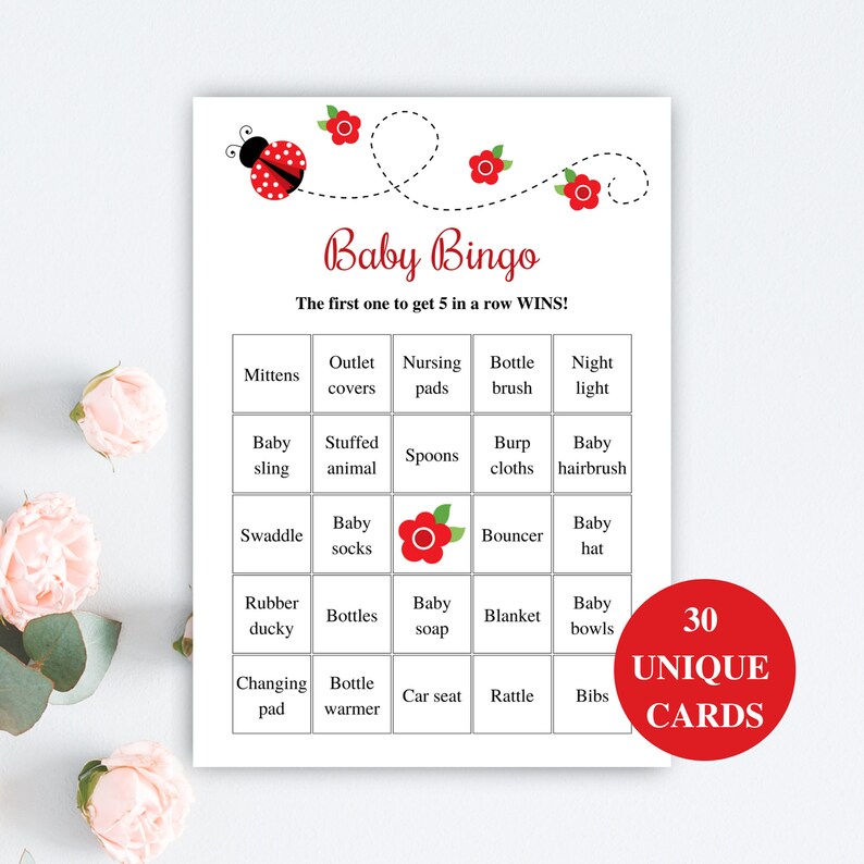 30 Printable Prefilled Baby Shower Bingo Cards Ladybug Baby | Etsy