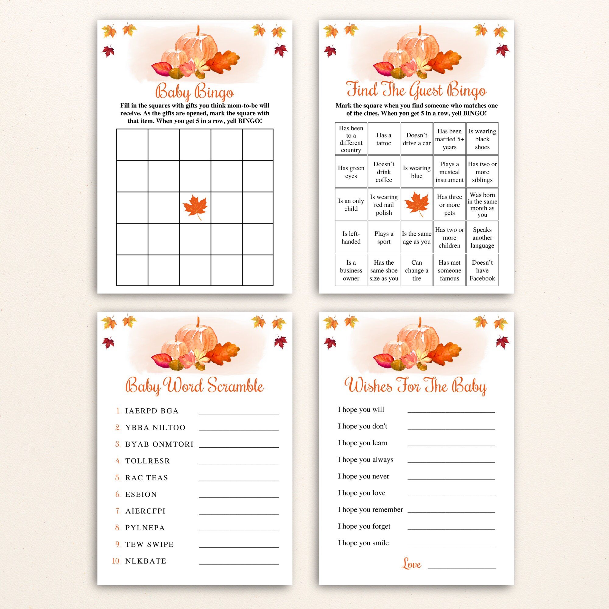 16 Printable Pumpkin Baby Shower Games, Little Pumpkin Baby Shower Game ...