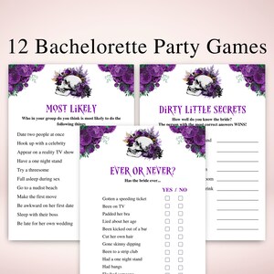 12 juegos imprimibles para despedidas de soltera "Bride or Die", juegos para despedidas de soltera "Till Death Due Us", despedidas de soltera góticas, tamaño carta y A4.