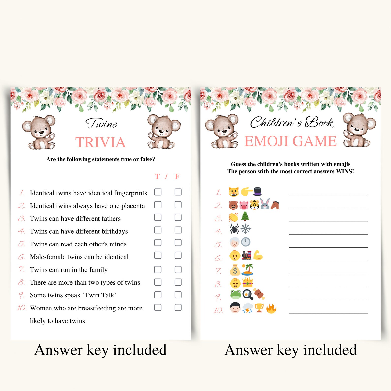 14 Printable Twin Baby Shower Games Twin Girls Baby Shower Game Bundle ...