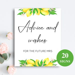 20 druckbare Brautduschenschilder mit Zitrone | 8x10 Brautparty Tischschilder + Rezeptkarte, Ratschläge Und Wünsche Karte, Datum Idee Karte | HERUNTERLADEN