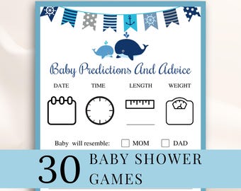 30 Printable Whale Baby Shower Games, Nautical Baby Shower Games, Ocean Baby Shower Games, Sea Baby Shower Games, Boy Baby Shower, DOWNLOAD