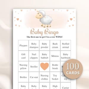 100 Printable Little Lamb Baby Shower Bingo Cards: Prefilled Gift Bingo, Sheep Theme DOWNLOAD