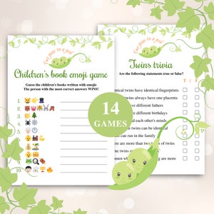Printable Twin Baby Shower Games: Two Peas In A Pod Theme, 14 Game Bundle, DOWNLOAD