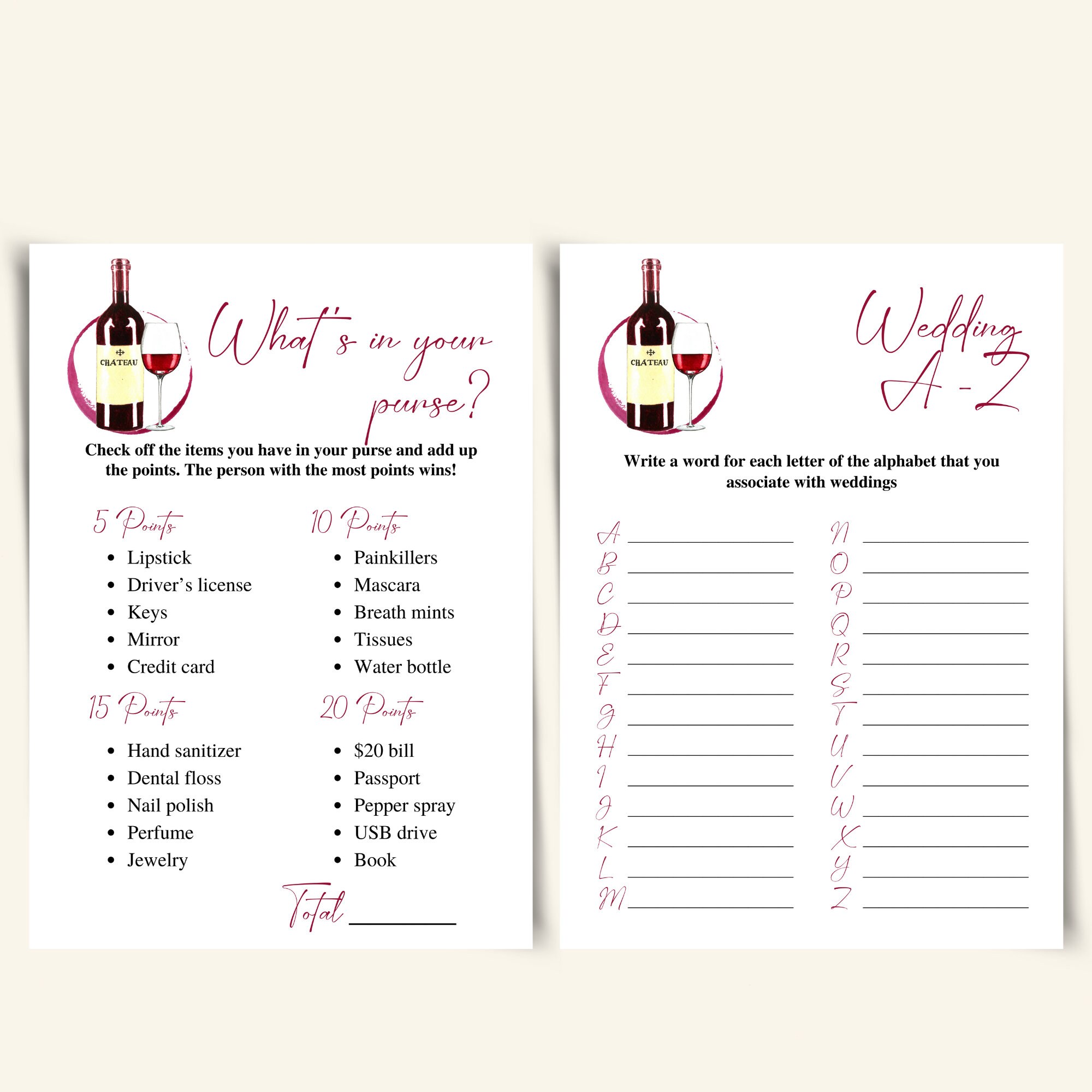 10 Printable Wine Themed Bridal Shower Games Winery Bridal Shower Game ...