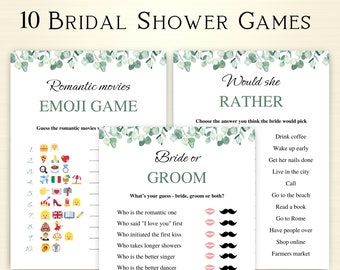 10 Printable Eucalyptus Bridal Shower Games, Greenery Bridal Shower Games, Garden Bridal Shower Games, Rustic Wedding Shower Games, DOWNLOAD