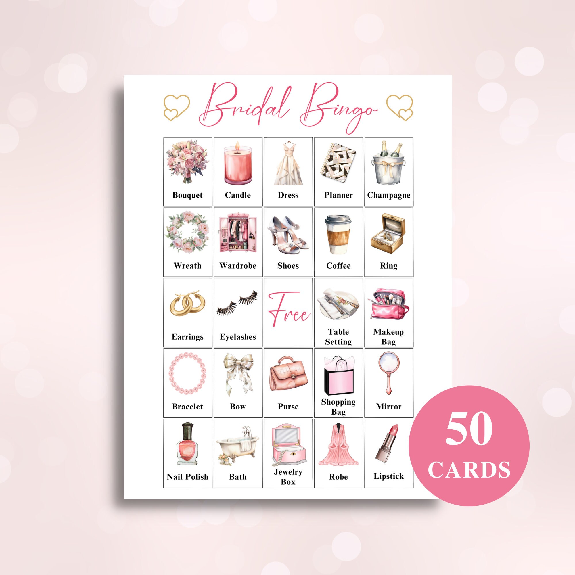 50 Printable Bridal Bingo Cards Bridal Picture Bingo Bridal Shower ...