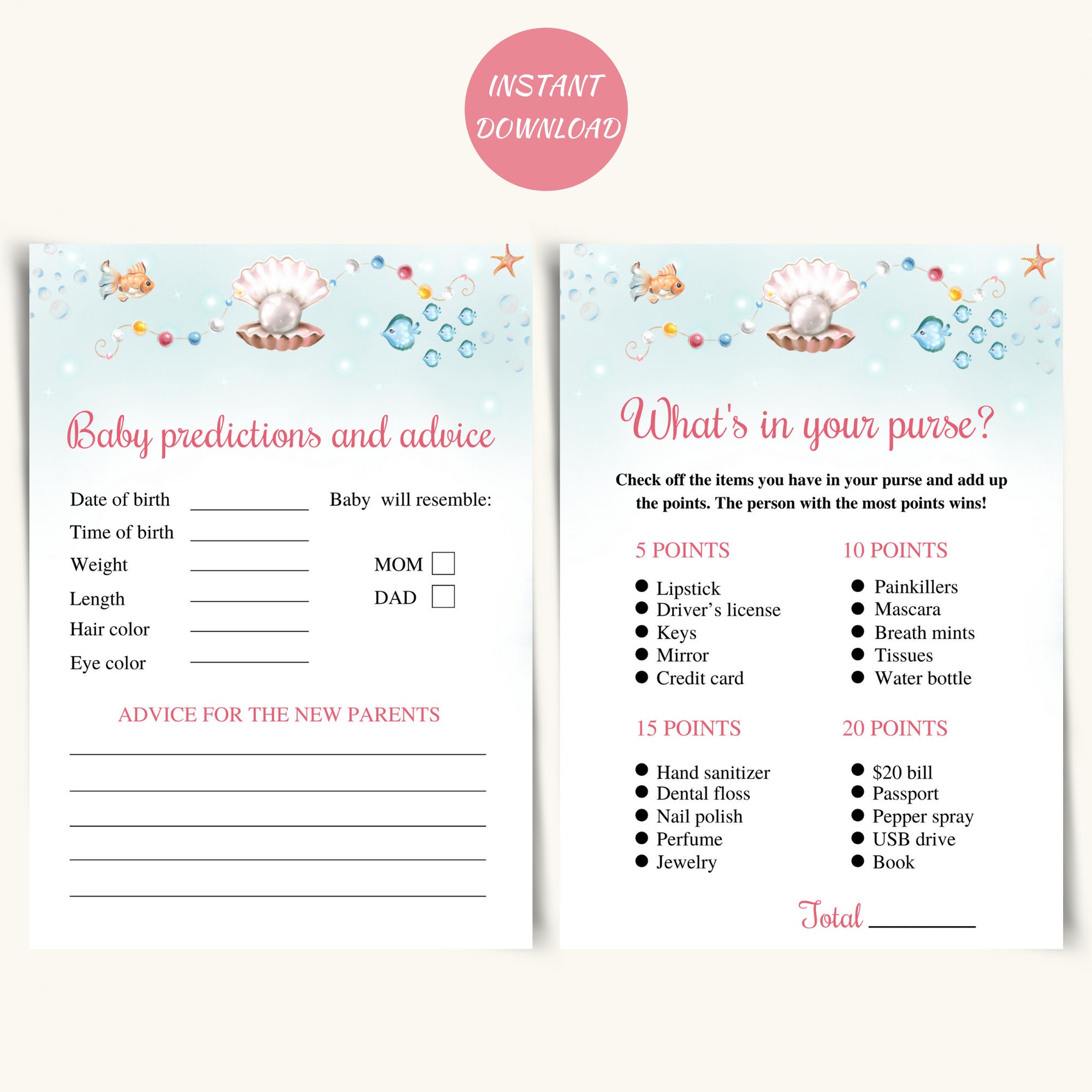8 Printable Ocean Themed Baby Shower Games Ocean Baby Shower Etsy
