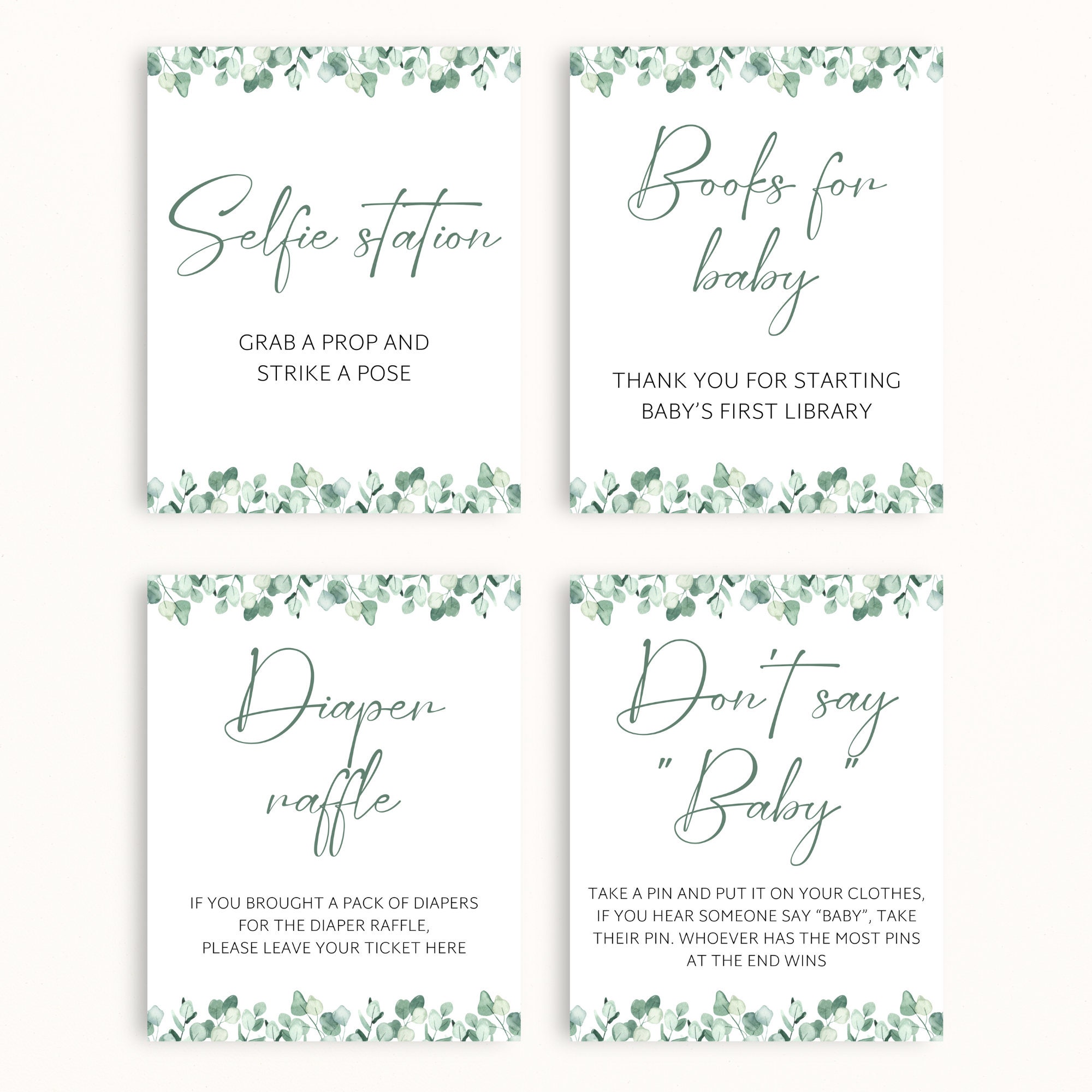 16 Printable Eucalyptus Baby Shower Table Signs 8x10 Baby Shower Sign ...