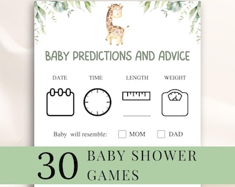 30 Jogos Imprimíveis para Chá de Bebê com Tema de Girafa, Jogos para Chá de Bebê com Tema Safari, Jogos para Chá de Bebê com Tema de Selva, Jogos para Chá de Bebê com Tema de Animais da Savana, BAIXAR