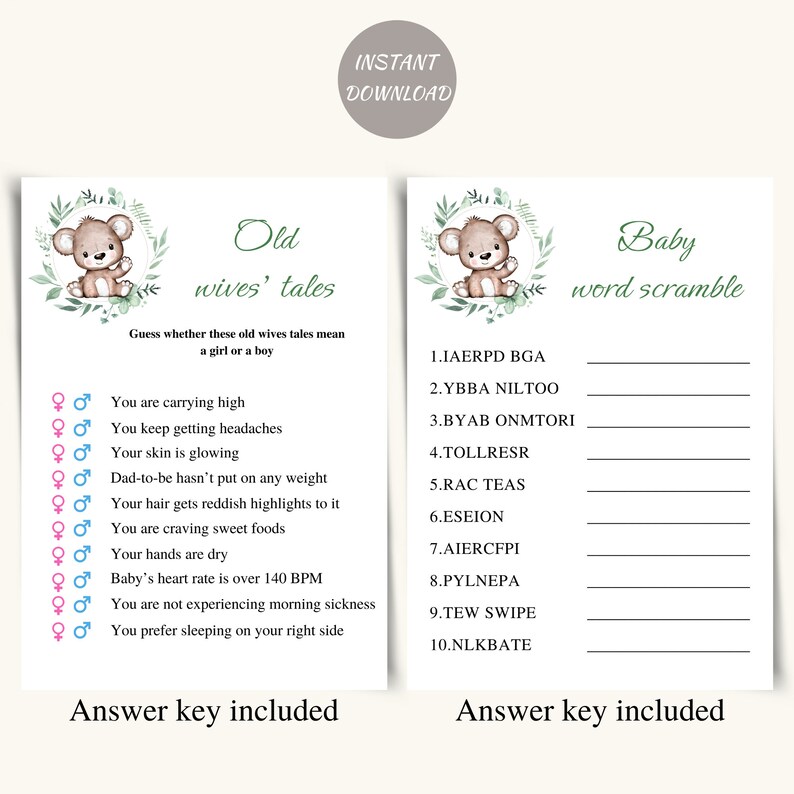 14 Printable Teddy Bear Baby Shower Games, Baby Shower Teddy Bear