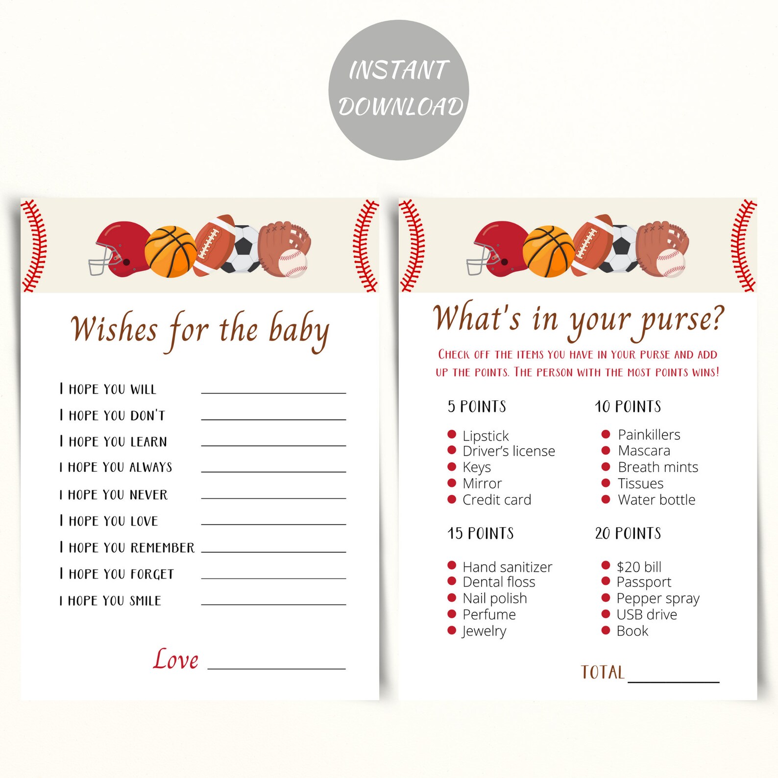 Printable Sports Themed Baby Shower Game Bundle Sports Baby Etsy