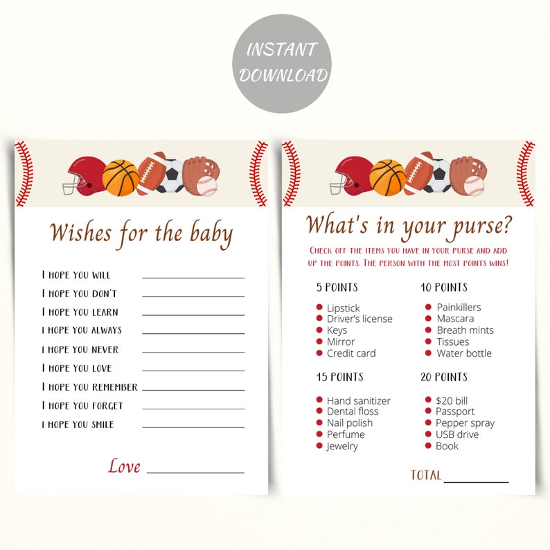 Printable Sports Themed Baby Shower Game Bundle Sports Baby Etsy