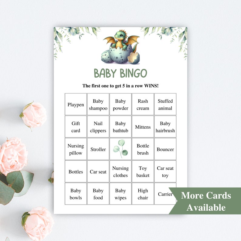 30 Printable Dragon Baby Shower Bingo Cards | 5x7'' Prefilled Baby ...