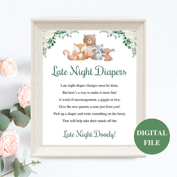 Printable Late Night Diapers Sign 8x10 Baby Shower Write on | Etsy